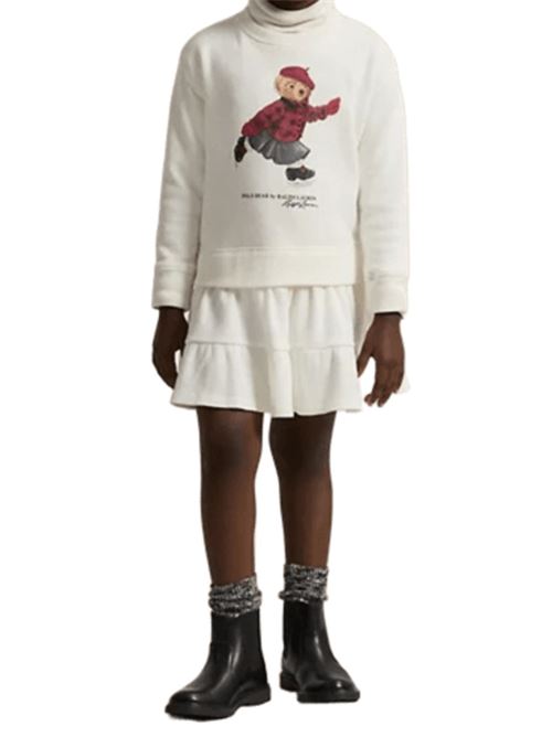 Abito da bambina in felpa di misto cotone, maniche lunghe, BEAR, colore cream. POLO RALPH LAUREN | 312981086001